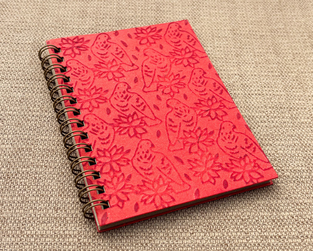 Small embossed notebook birds red