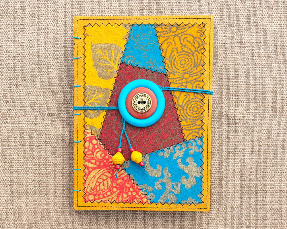 5x7 Keepsake Journal Red Gold and Turquoise