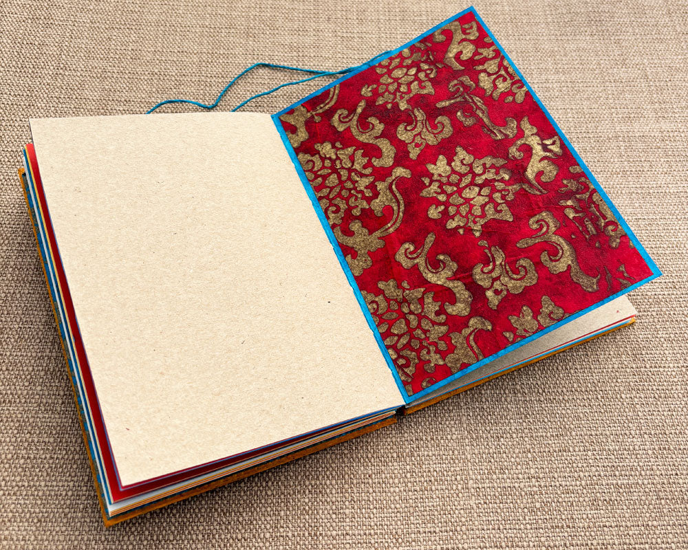 5x7 Keepsake Journal Red Gold and Turquoise