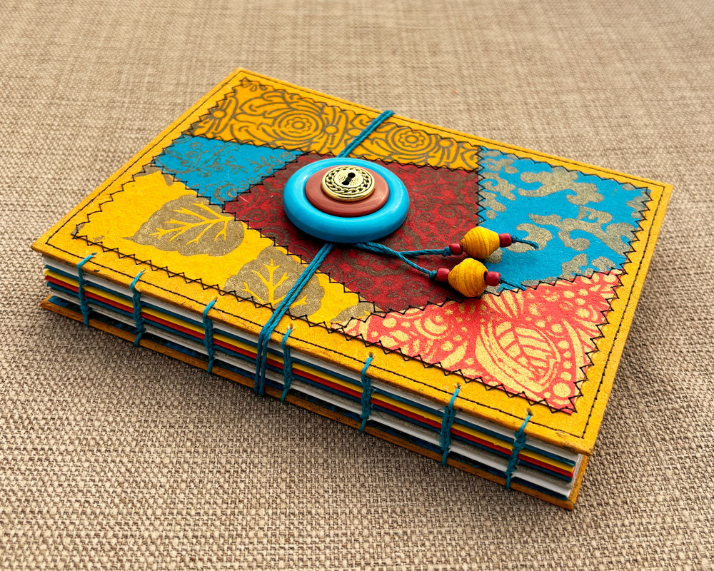 5x7 Keepsake Journal Red Gold and Turquoise