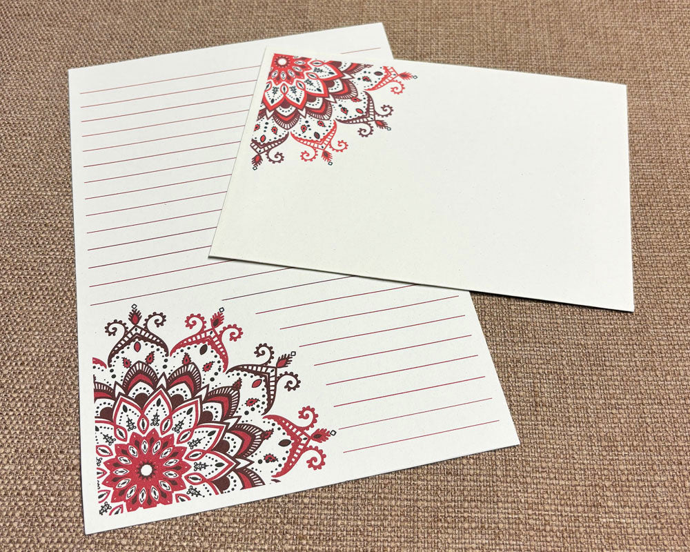 Letter Writing Set Red Mandala