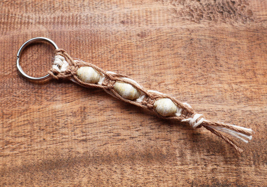 Macrame Triple Bead Keyring Beige