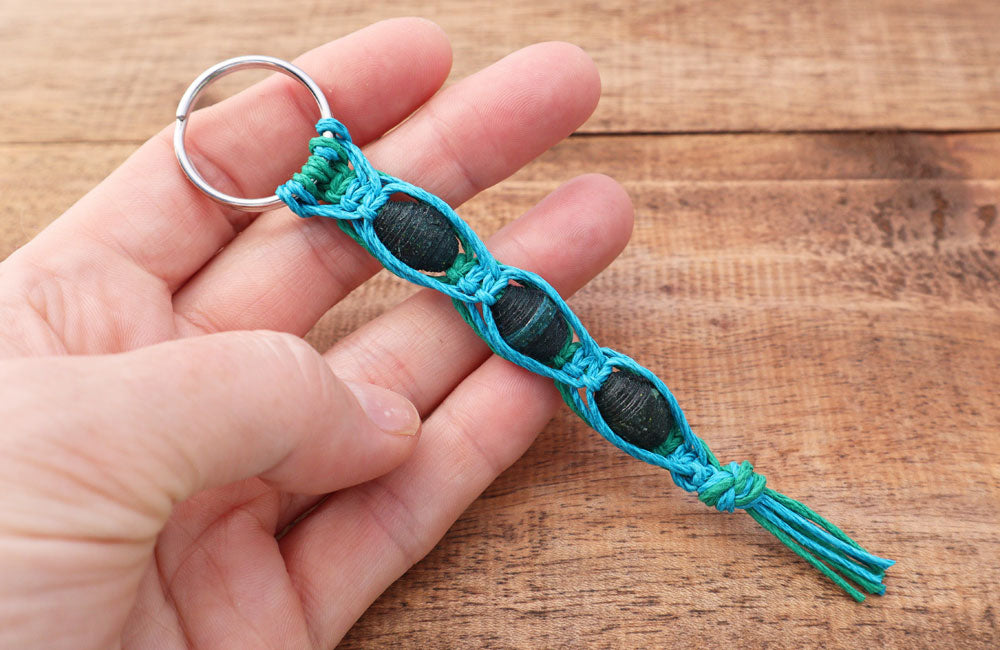 Macrame Triple Bead Keyring Turquoise