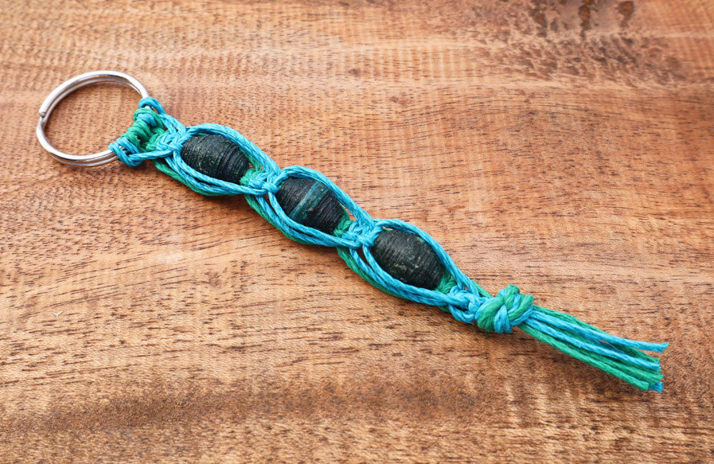 Macrame Triple Bead Keyring Turquoise