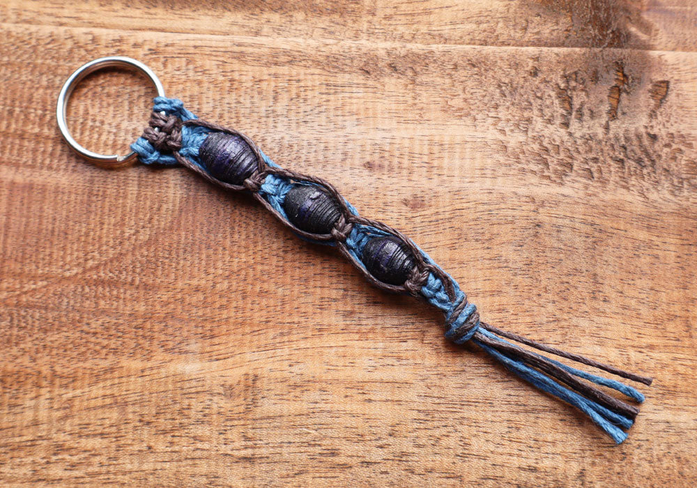 Macrame Triple Bead Keyring Navy