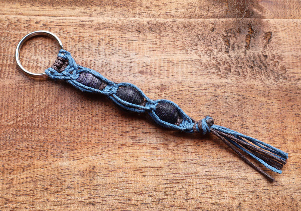 Macrame Triple Bead Keyring Navy