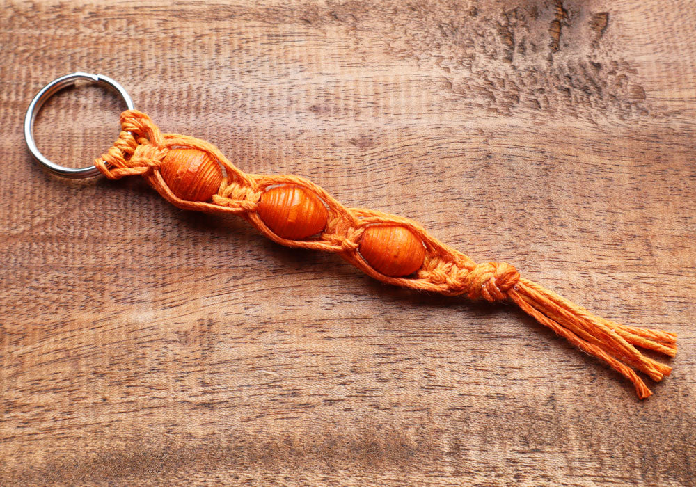 Macrame Triple Bead Keyring Pumpkin