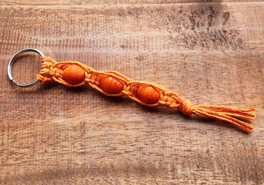 Macrame Triple Bead Keyring Pumpkin